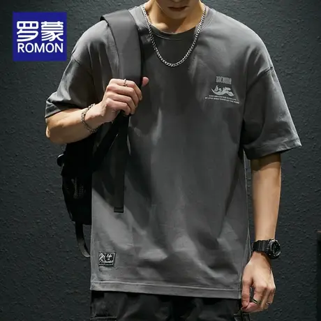 罗蒙短袖t恤男美式重磅纯棉体恤宽松潮流百搭圆领休闲上衣服夏季商品大图