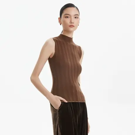 LANCY/朗姿俪雅绵羊毛无袖针织衫女秋季新款小立领打底外穿奥莱商品大图