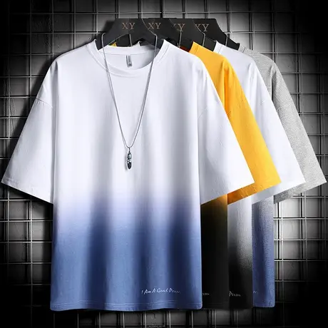 渐变色短袖T恤男士夏季ins宽松丅体恤半袖潮牌上衣服男装韩版潮流商品大图