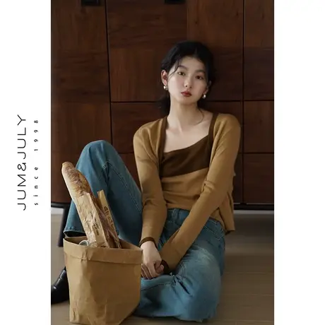 嘉茱莉2023秋季新款撞色针织开衫女小众外搭罩衫薄款小个子针织衫商品大图