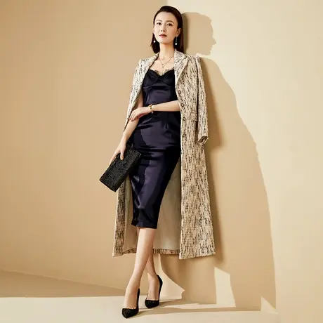 颈袖添香2023春秋新款女装气质大衣高级感中长款外套风衣翻领商品大图