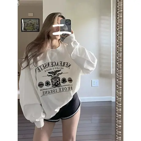 秋冬卫衣女2023新款爆款秋冬女士外套韩系慵懒风宽松显瘦圆领上衣商品大图