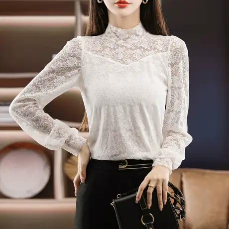 百搭假领蕾丝衫秋冬打底长袖气质显瘦新款弹力蕾丝假领子大码女装商品大图