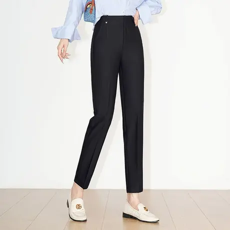 黑色小西裤职业女裤秋季2023新款气质高腰显瘦直筒小脚裤休闲裤子商品大图