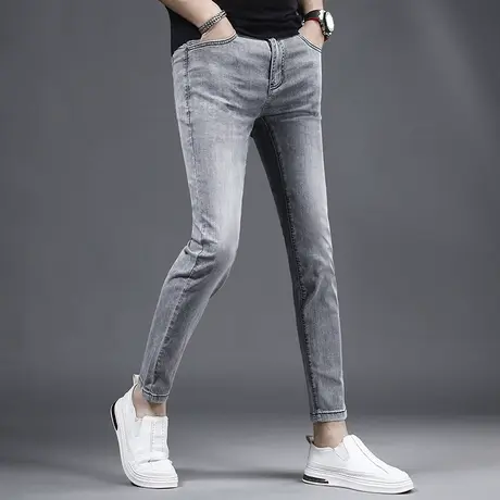 2023新款夏季九分牛仔裤男潮牌修身小脚灰色薄款弹力男生裤子9分商品大图