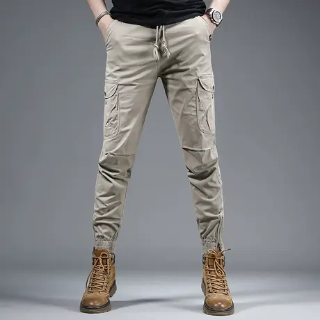 美式工装休闲裤男2023春季新款潮牌宽松束脚男士松紧腰弹力裤子男商品大图