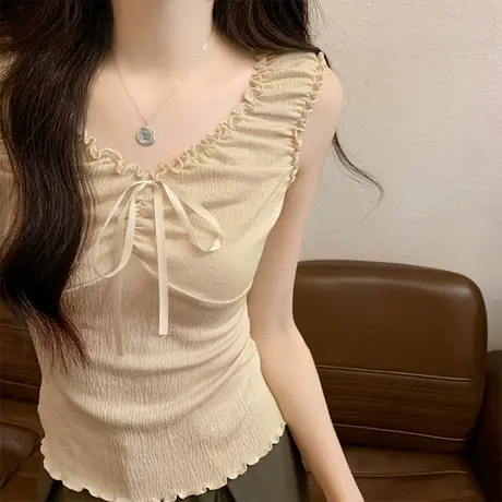 纯欲蝴蝶结小背心吊带女2024春夏新款甜辣内搭设计感小众打底上衣商品大图