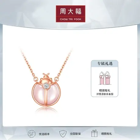 周大福可爱瓢虫18K金贝壳项链吊坠定价T77214商品大图
