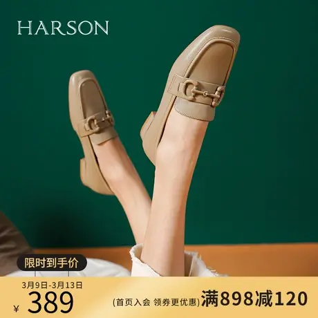 哈森秋季新款日常休闲方跟方头乐福鞋饰扣女单鞋HS232541商品大图