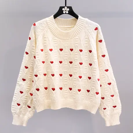 日系爱心刺绣毛衣女秋冬2023新款宽松设计感小众洋气针织衫上衣商品大图