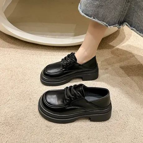 复古小皮鞋女2024年春季新款配裙子百搭单鞋粗跟厚底英伦风乐福鞋图片
