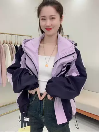2023新款韩版撞色冲锋衣女秋季网红炸街休闲百搭小个子短风衣外穿商品大图