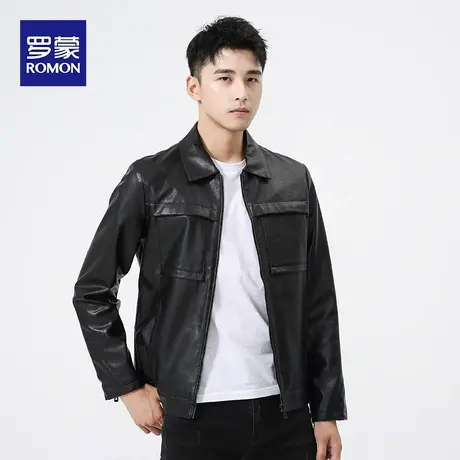 罗蒙皮衣男士黑色机车服春秋季2023新款潮流休闲帅气皮夹克外套男图片