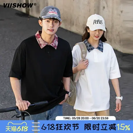 VIISHOW短袖T恤男款格纹POLO衫男美式高街半袖夏季2025新款体恤商品大图