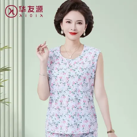 华友源中老年人背心女纯棉妈妈内衣大码宽松夏季薄款老太太汗衫商品大图