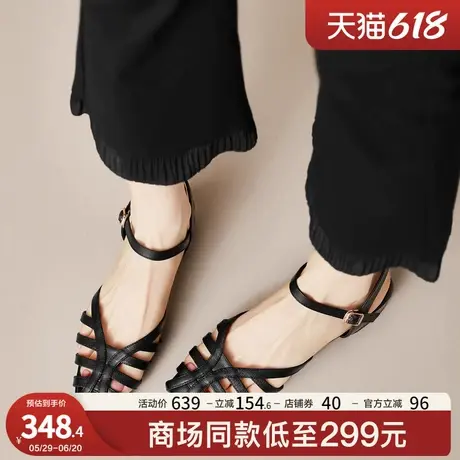 星期六气质高级感镂空透气罗马鞋女2025夏季不累脚上班一字带凉鞋图片