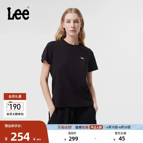 Lee商场同款春夏标准版圆领字母刺绣黑色女短袖T恤潮LWT0080523RT图片