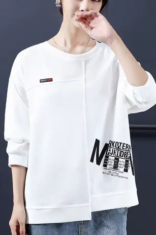 时尚减龄长袖上衣女秋季新款印花不规则外穿百搭洋气卫衣女显瘦款商品大图