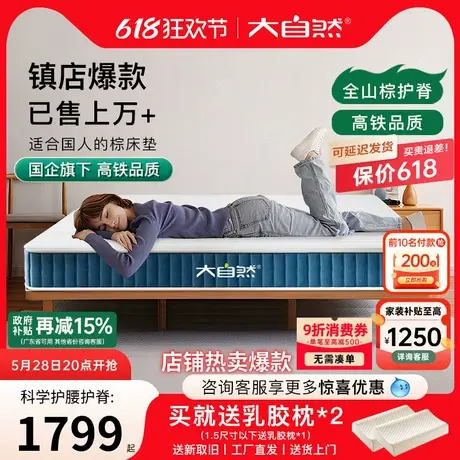 大自然棕床垫全山棕护脊椎棕榈双人1.8m1.5米硬棕垫全棕可定制 A7商品大图