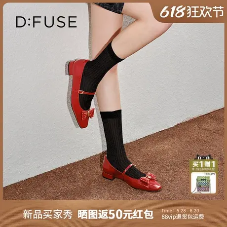 【博主同款】Dfuse迪芙斯2025春新款甜酷铆钉蝴蝶结小皮鞋玛丽珍图片