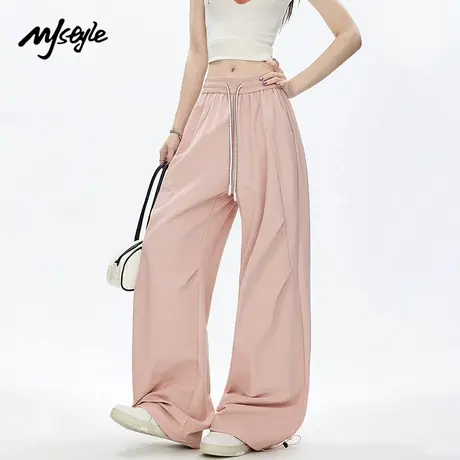 MJ STYLE女士工装裤男女冰丝凉爽夏季阔腿裤系带抽绳弯刀裤长裤新图片