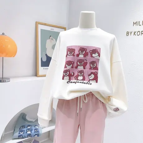 韩国东大门上衣2023春新款ins可爱甜美小熊假两件卫衣长袖设计感商品大图