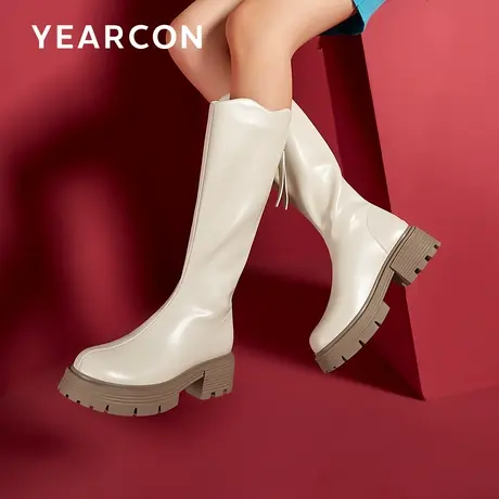 意尔康厚底骑士靴女2023秋冬新款休闲圆头粗跟长筒靴女大腿围靴子图片