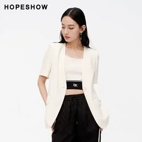红袖夏季2024新款女装 正肩H型单排扣翻领短袖西装89224142204图片
