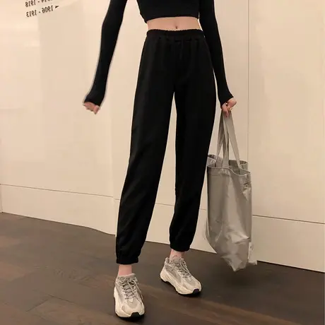 灰色运动裤女宽松2019春秋新款束脚休闲裤高腰收口哈伦裤子ins潮图片