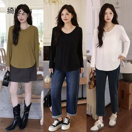 秋冬装新款大码胖mm套头针织显瘦上衣长袖设计感t恤女商品大图