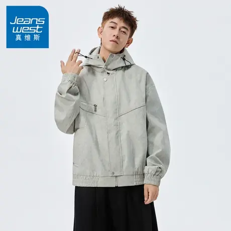N5真维斯外套男2025秋季新款美式潮牌连帽宽松扎染男士春秋装夹克图片