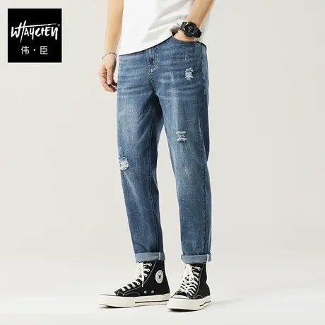 伟臣2023秋冬新品大码男装水洗牛仔裤男胖子加肥加大直筒休闲长裤商品大图