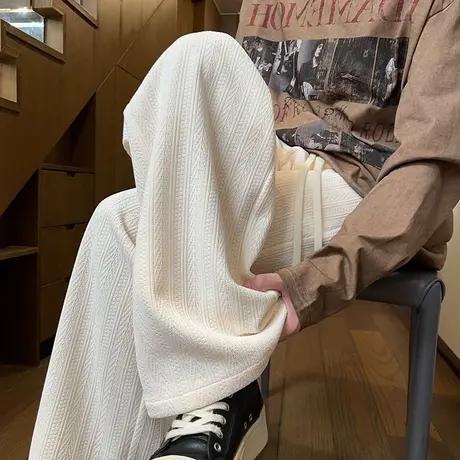 裤子男春秋季2025新款纯色直筒裤ins大码美式高街潮牌拖地休闲裤商品大图