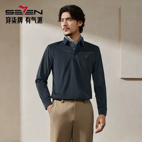 【无缝工艺】柒牌灯芯绒长袖POLO男装秋季时尚休闲翻领T恤套头衫商品大图