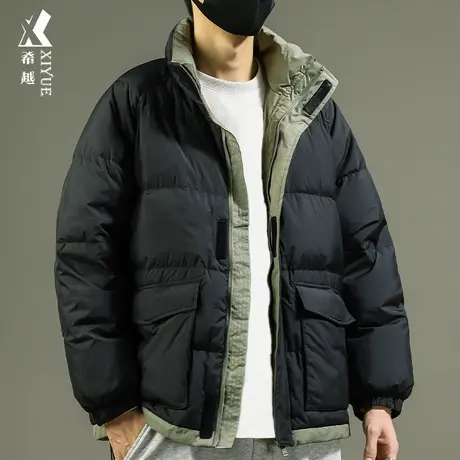 80%灰鸭绒羽绒服男宽松大码秋冬多口袋保暖棉服外套男士立领夹克商品大图