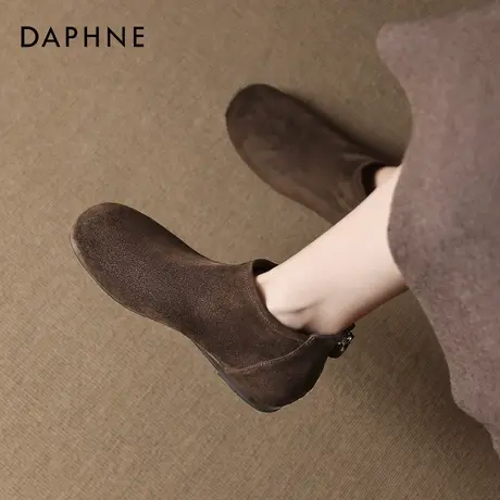 达芙妮勃肯短靴女2026冬季新款加绒圆头羊绒平底靴法式棕色瘦瘦靴商品大图