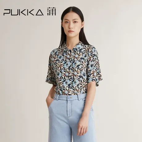 蒲PUKKA真丝印花衬衫女2023春季新款原创设计感桑蚕丝短袖上衣商品大图