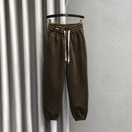 欧货简约束脚卫裤女2023秋冬新款咖啡色松紧腰时尚百搭九分哈伦裤图片