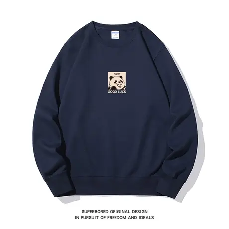 幸运熊猫印花卫衣男2023秋季新款宽松休闲圆领长袖无帽上衣商品大图