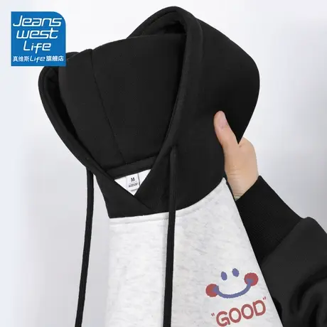 真维斯LIFE连帽卫衣2023新款爆款女插肩撞色慵懒风oversize外套女商品大图