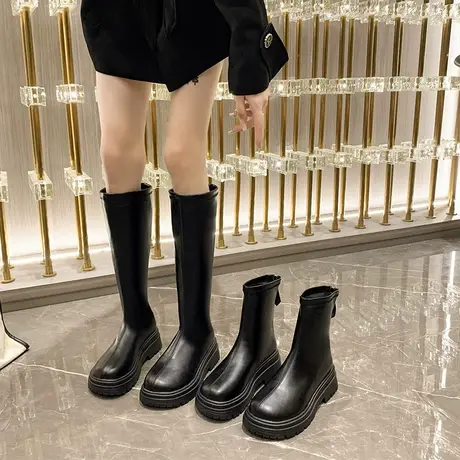 长筒靴女2023春秋季新款法式英伦风气质洋气瘦瘦靴粗跟厚底骑士靴图片