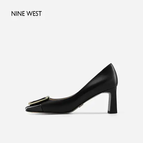 Nine West/玖熙高跟鞋女粗跟气质春季新款浅口通勤经典方扣单鞋商品大图
