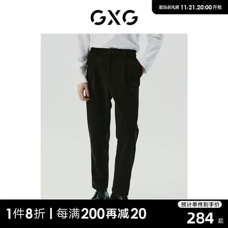 GXG男装 仿毛呢西裤黑色休闲裤保暖锥形长裤男士2023年冬季新品商品大图