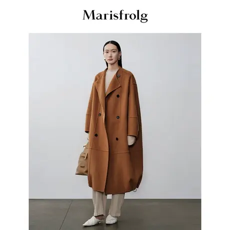 【艺术时装大衣】玛丝菲尔秋季驼色茧型双面呢毛呢大衣图片