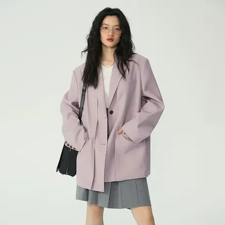 omont蛋挞家 粉色廓形西装外套女春季年新款复古宽松短外套图片
