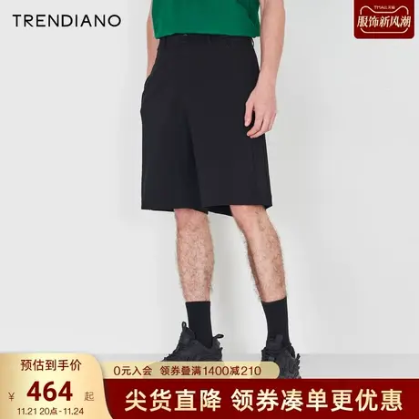 TRENDIANO官方2023新款夏季雅致休闲裤半松紧腰刺绣宽松五分短裤商品大图