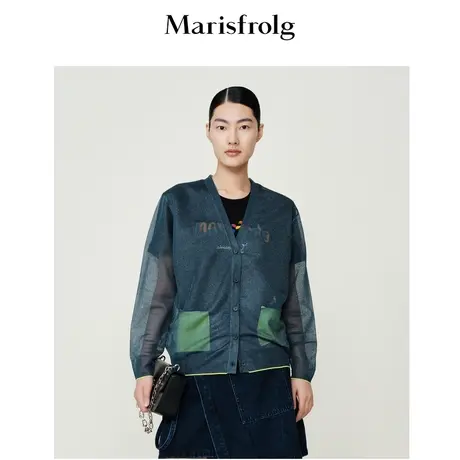 【经典搭配系列】玛丝菲尔2022秋季橄榄石绿短款毛针织衫外套商品大图