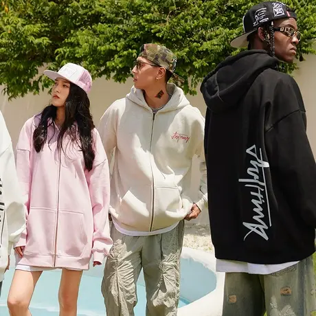 Nuthink美式420g重磅连帽开衫卫衣男潮牌字母加绒加厚春季外套潮商品大图