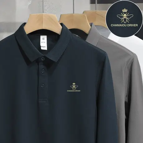 翻领t恤男长袖珠地棉polo衫2024新款带领打底衫商务休闲有领秋衣图片