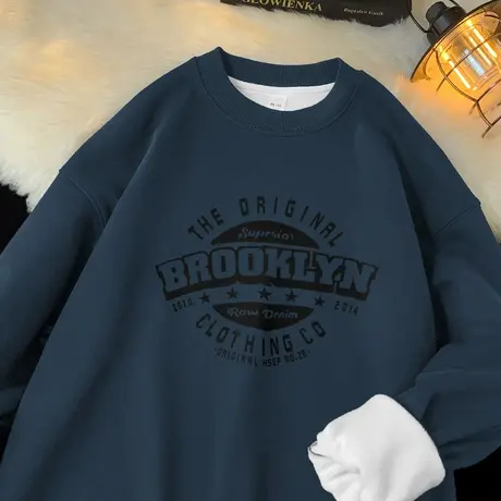 450g重磅摇粒绒卫衣男秋冬款保暖圆领长袖t恤潮流宽松无帽套头衫商品大图